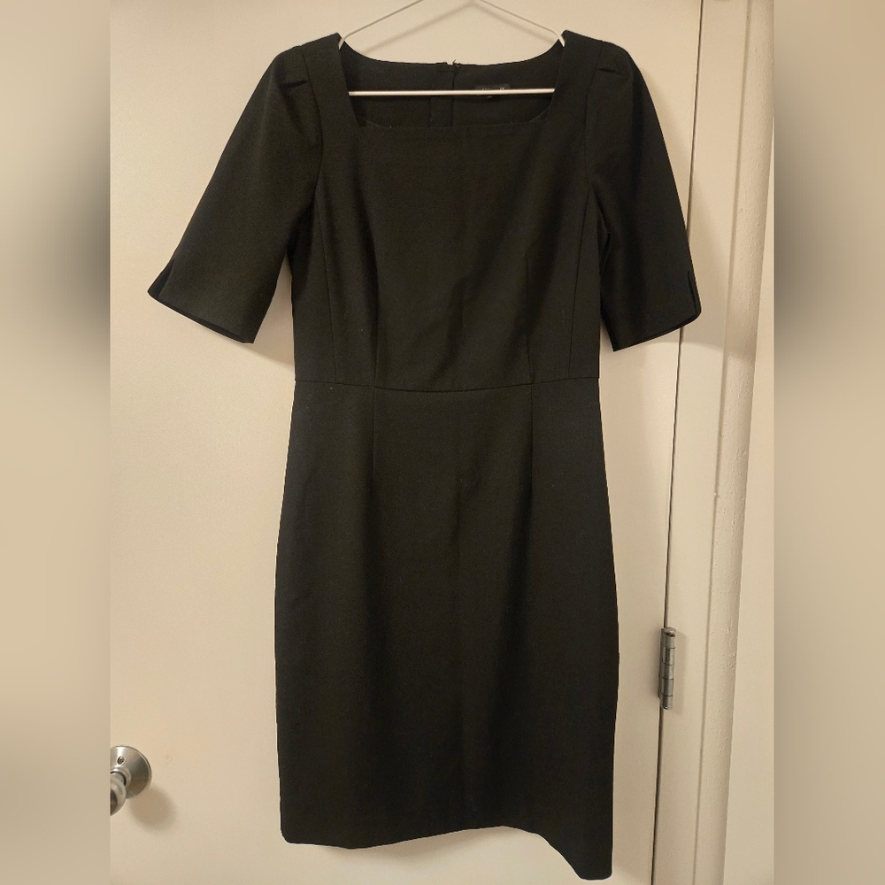 Ann Taylor‎ Sleeved, Square-neck Black Dress